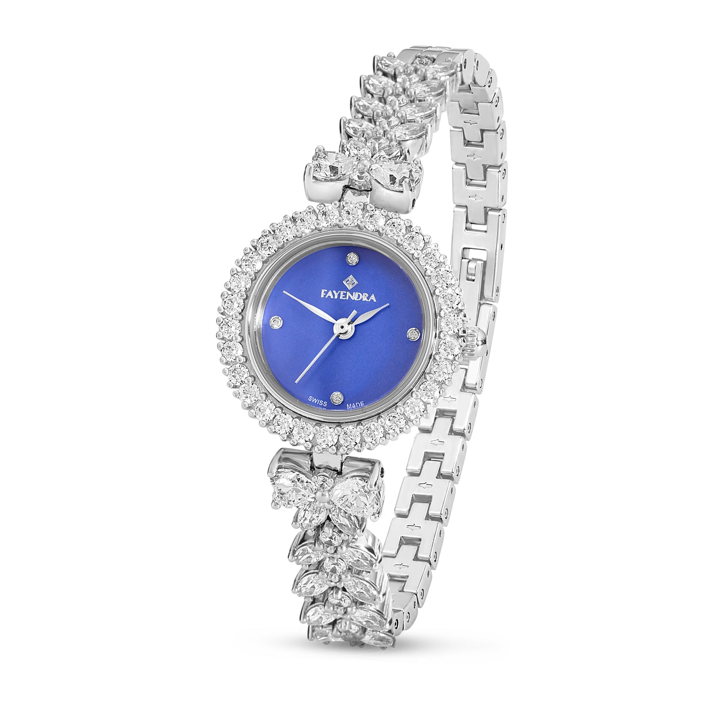 Stainless Steel 316L Watch Silver Color Embedded With White Zircon - BLUE MOP DIAL