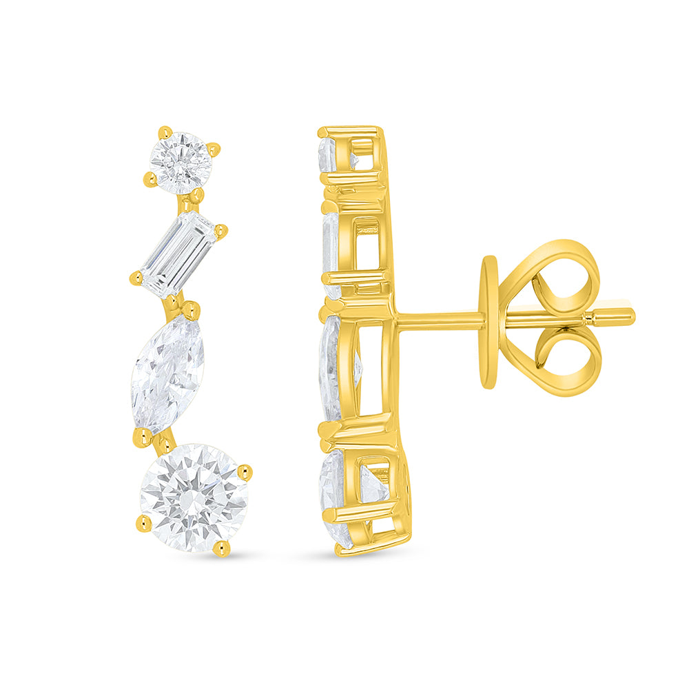 Sterling Silver 925 Earring Golden Plated Embedded With White Zircon