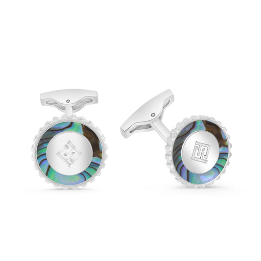 كبك ستانلس ستيل لون فضي و احجار صدف استرالي عيار L316