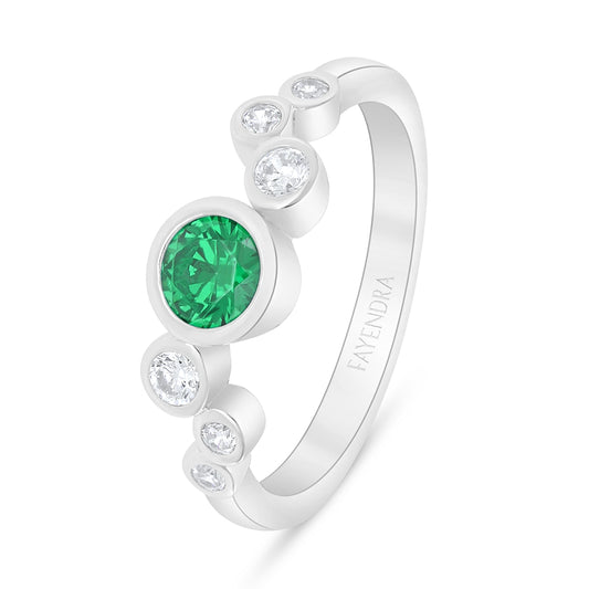 Sterling Silver 925 Ring Rhodium Plated Embedded With Emerald Zircon And White Zircon