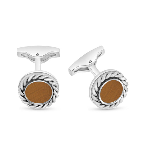 Stainless Steel Cufflink 316L Silver Color Embedded With Yellow Tiger Eye shell Shiny Steel
