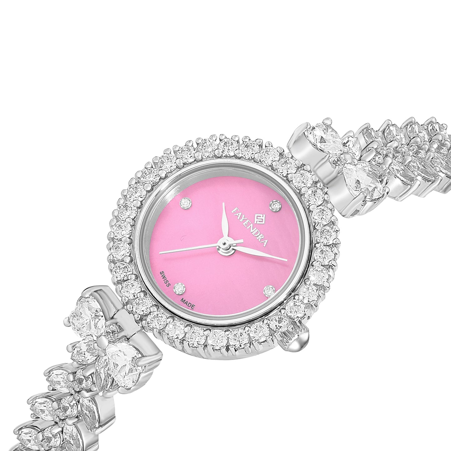 Stainless Steel 316L Watch Silver Color Embedded With White Zircon - PINK MOP DIAL