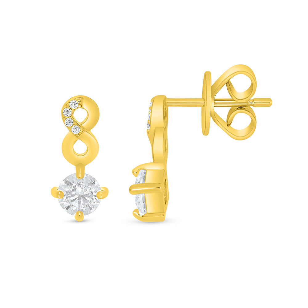 Sterling Silver 925 Earring Golden Plated Embedded With White Zircon