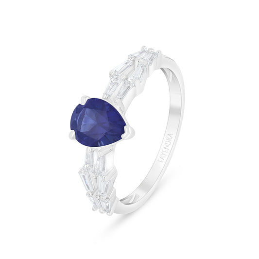 Sterling Silver 925 Ring Rhodium Plated Embedded With Sapphire Corundum And White Zircon