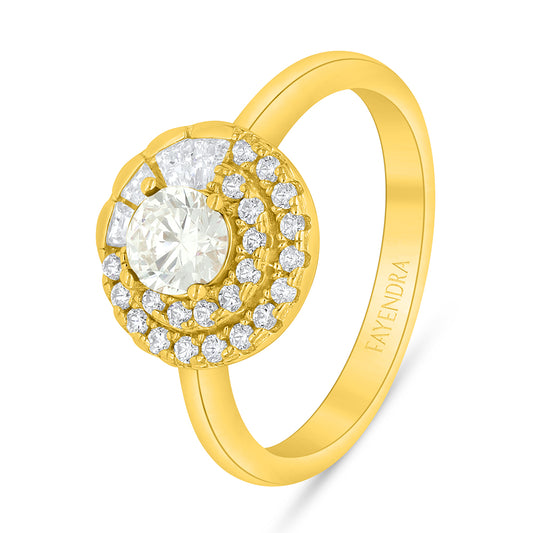 Sterling Silver 925 Ring Golden Plated Embedded With Diamond Zircon And White Zircon