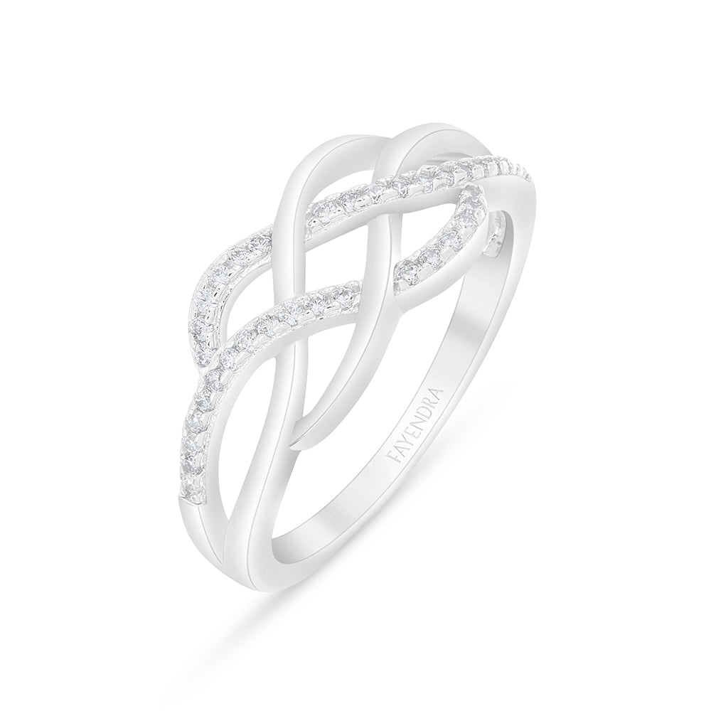 Sterling Silver 925 Ring Rhodium Plated Embedded With White Zircon