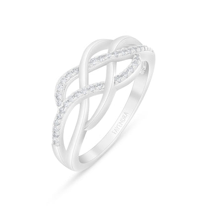 Sterling Silver 925 Ring Rhodium Plated Embedded With White Zircon