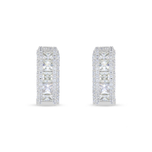 Sterling Silver 925 Earring Rhodium Plated Embedded With Diamond Zircon And White Zircon