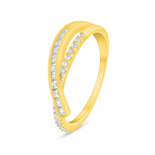 Sterling Silver 925 Ring Golden Plated Embedded With White Zircon