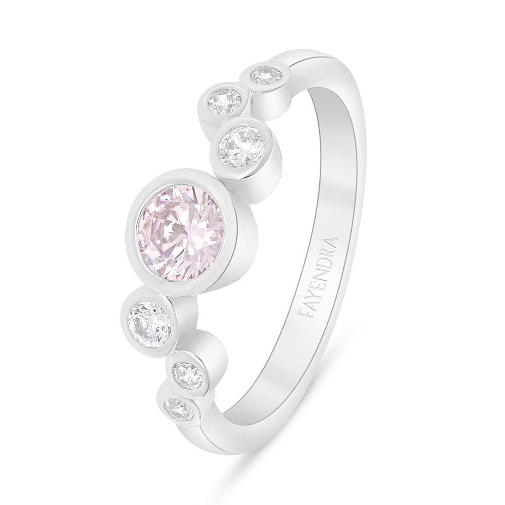 Sterling Silver 925 Ring Rhodium Plated Embedded With Pink Zircon And White Zircon