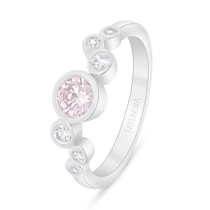 Sterling Silver 925 Ring Rhodium Plated Embedded With Pink Zircon And White Zircon