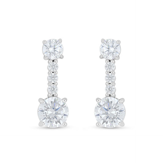 Sterling Silver 925 Earring Rhodium Plated Embedded With White Zircon
