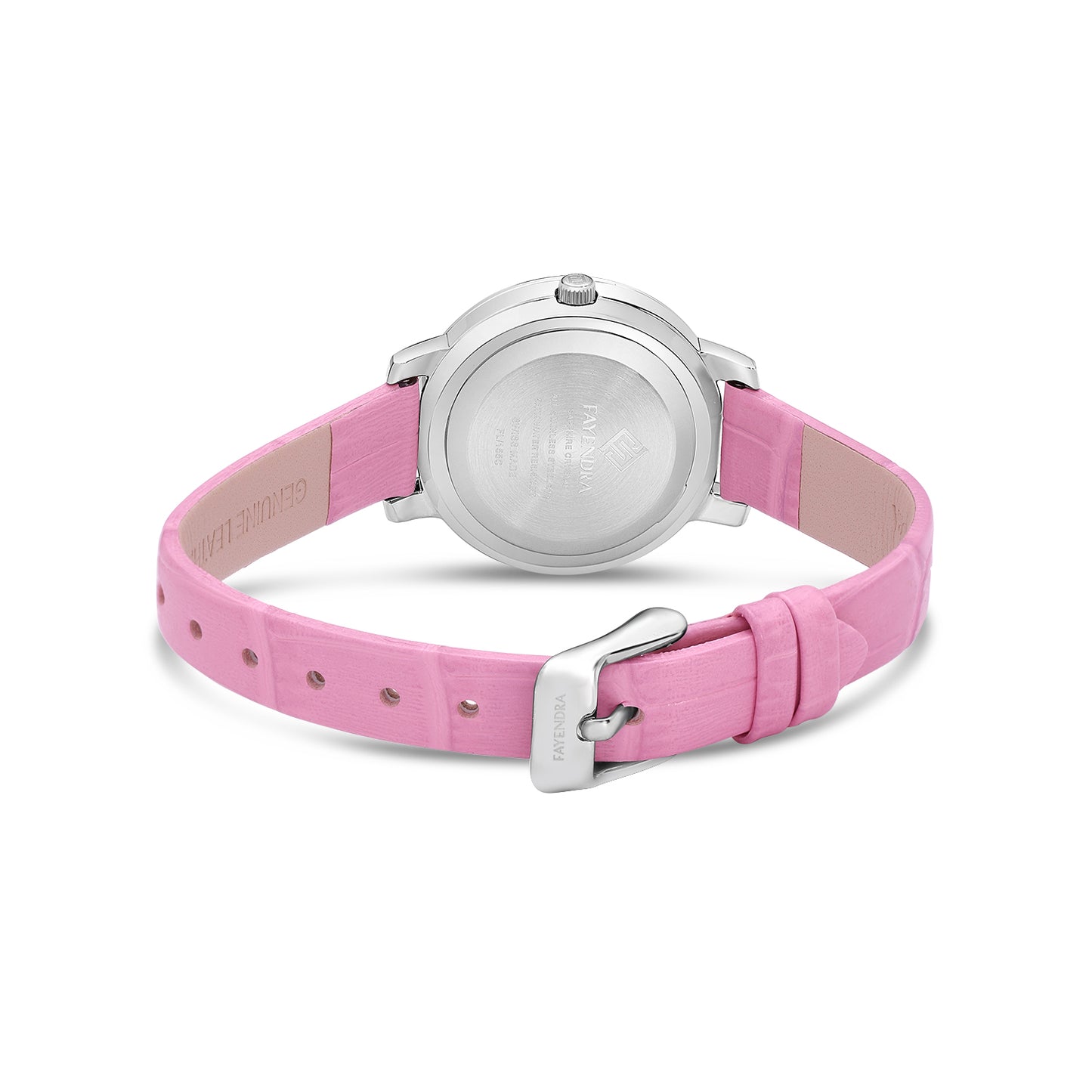 Stainless Steel 316L Watch Silver Color Pink Leather Embedded With White Zircon - PINK MOP DIAL