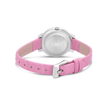 Stainless Steel 316L Watch Silver Color Pink Leather Embedded With White Zircon - PINK MOP DIAL