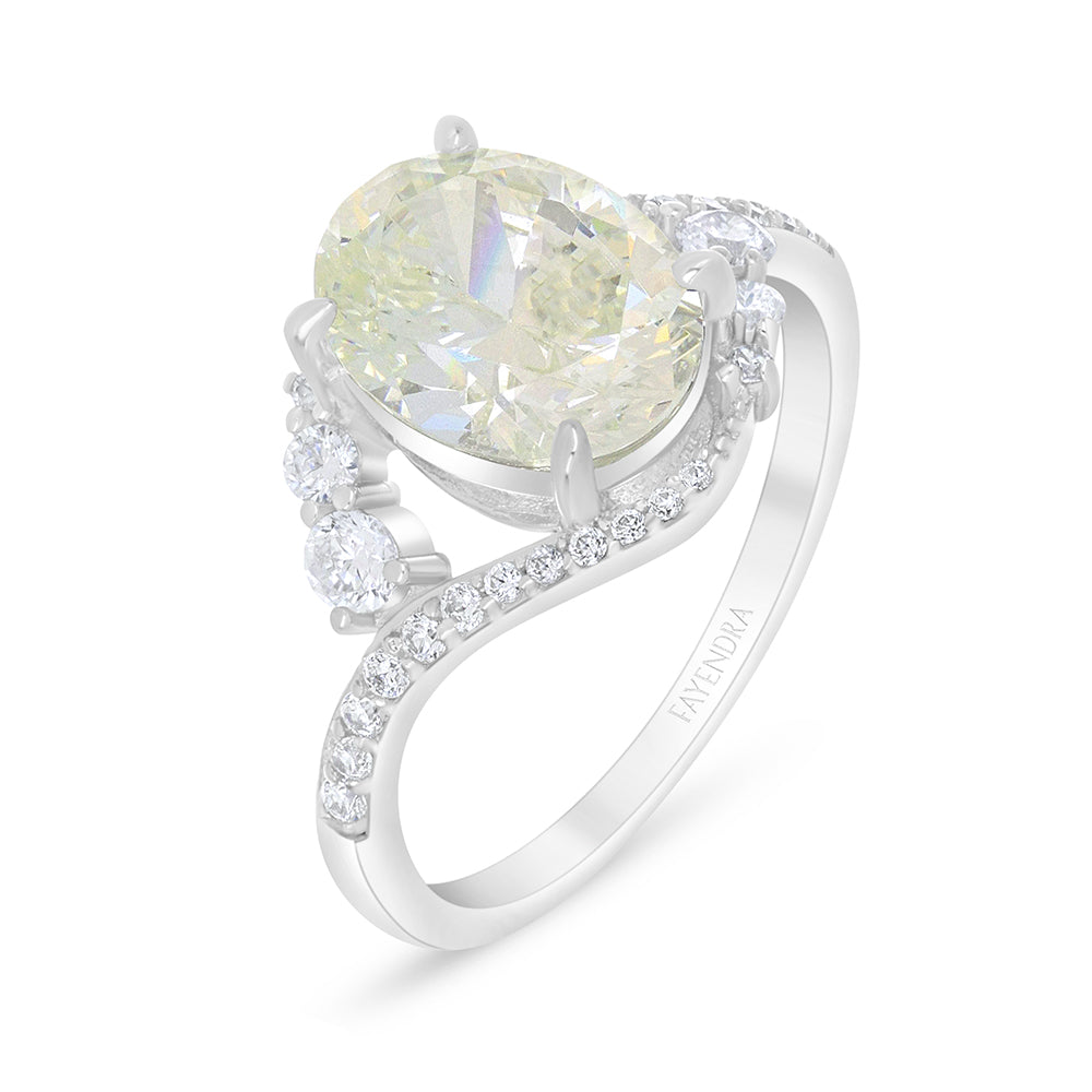 خاتم من الفضة الخالصة عيار 925 مطلي روديوم مرصع بالزركون الكناري الالماسي و فص ابيض