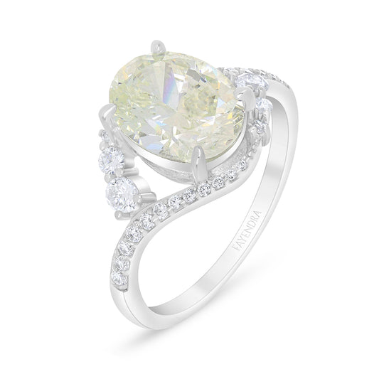 خاتم من الفضة الخالصة عيار 925 مطلي روديوم مرصع بالزركون الكناري الالماسي و فص ابيض