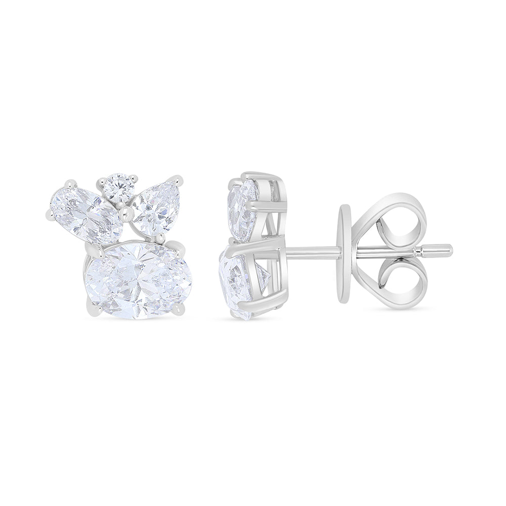 Sterling Silver 925 Earring Rhodium Plated Embedded With White Zircon