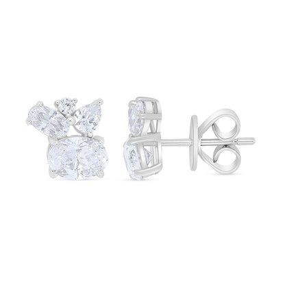 Sterling Silver 925 Earring Rhodium Plated Embedded With White Zircon