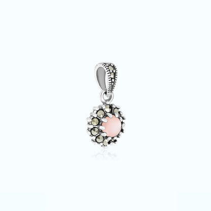 Sterling Silver 925 Pendant Embedded With Natural Pink Shell And Marcasite Stones