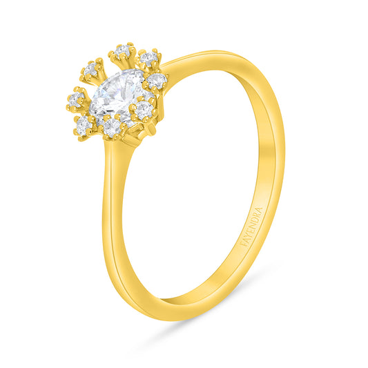 Sterling Silver 925 Ring Golden Plated Embedded With White Zircon