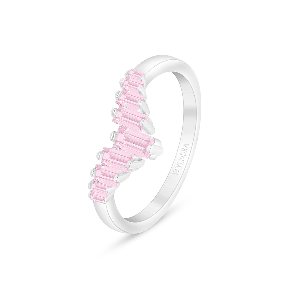 خاتم من الفضة الخالصة عيار 925 مطلي روديوم مرصع زركون بنك و فص ابيض