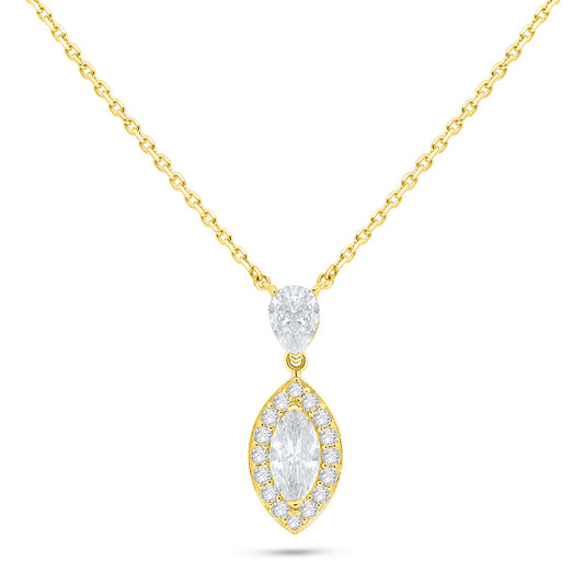 Sterling Silver 925 Necklace Golden Plated Embedded With White Zircon