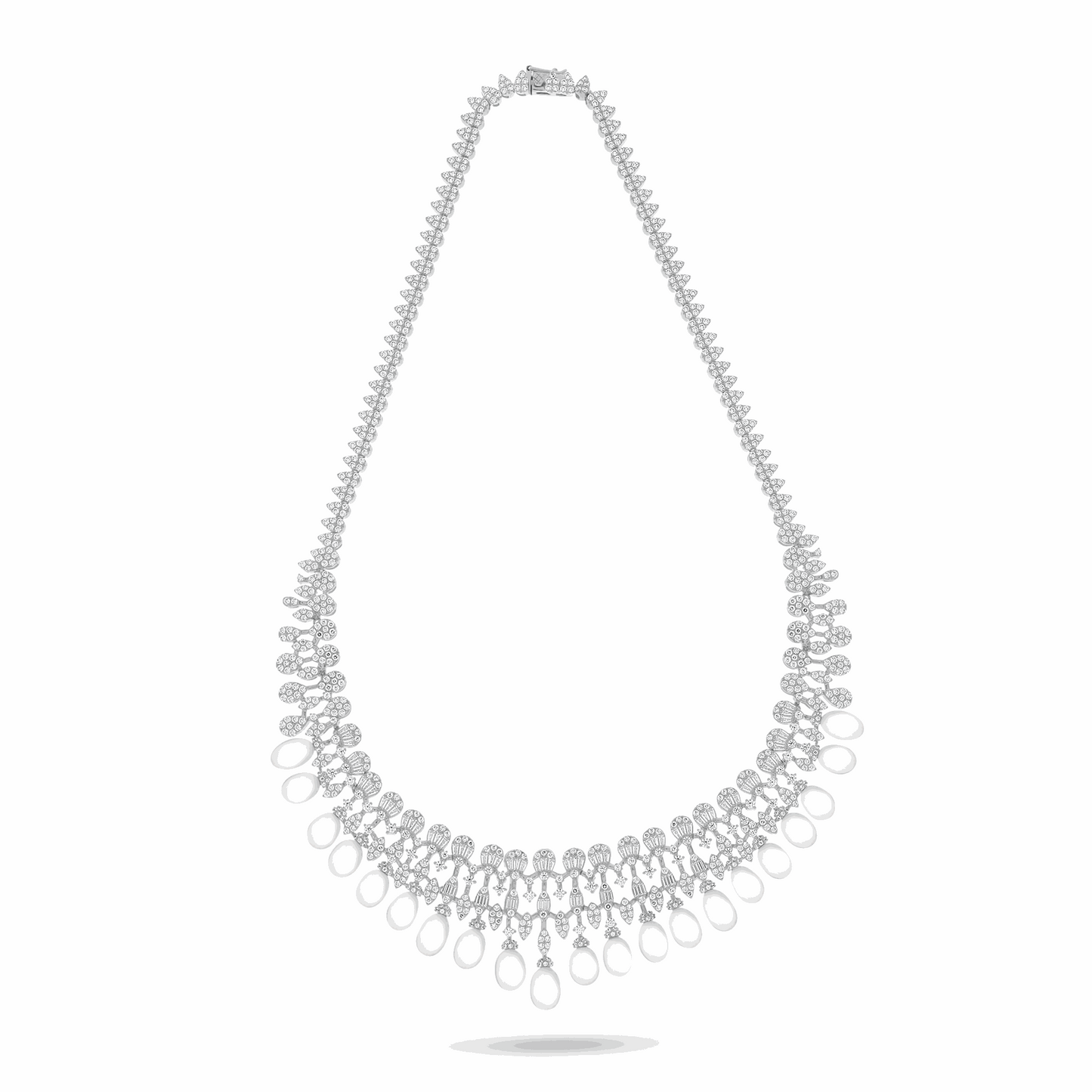 Sterling Silver 925 SET Rhodium Plated Embedded With Natural White Pearl And White Zircon