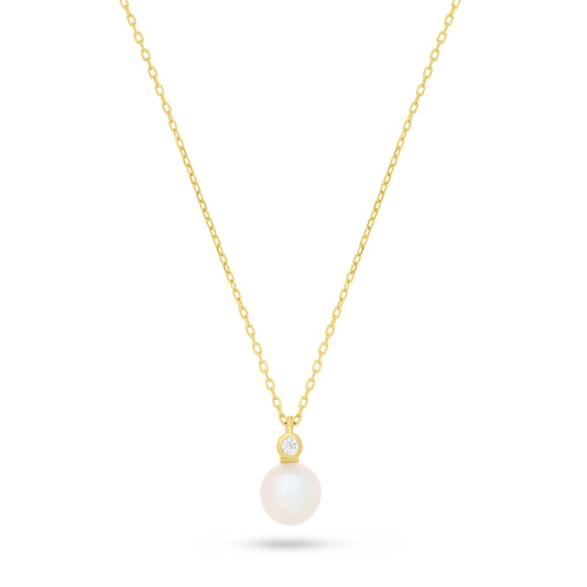 Sterling Silver 925 Necklace Golden Plated Embedded With Natural White Pearl And White Zircon