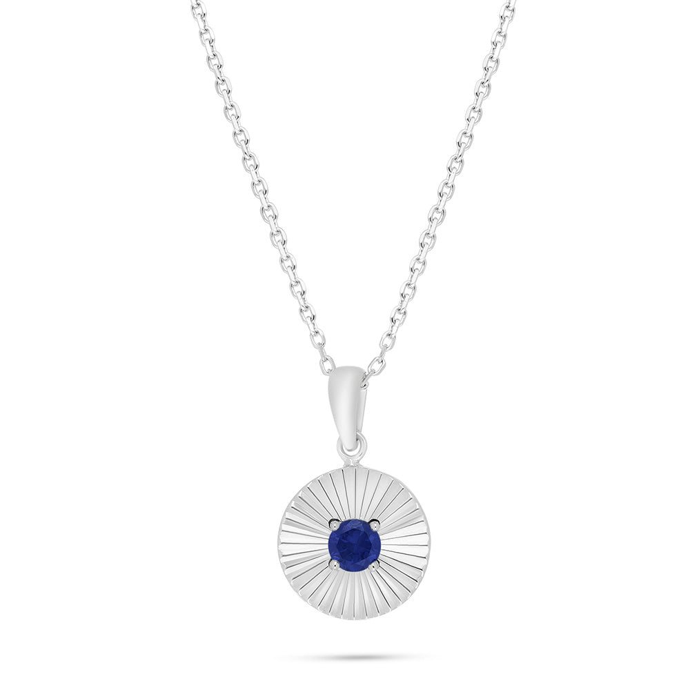Sterling Silver 925 Necklace Rhodium Plated Embedded With Sapphire Corundum