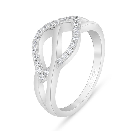 Sterling Silver 925 Ring Rhodium Plated Embedded With White Zircon