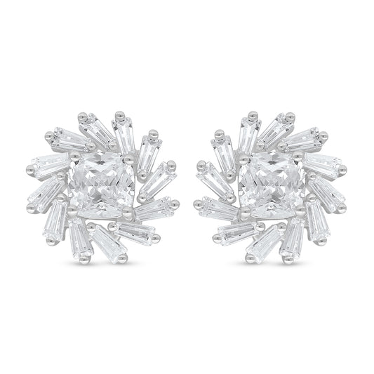 Sterling Silver 925 Earring Rhodium Plated Embedded With White Zircon