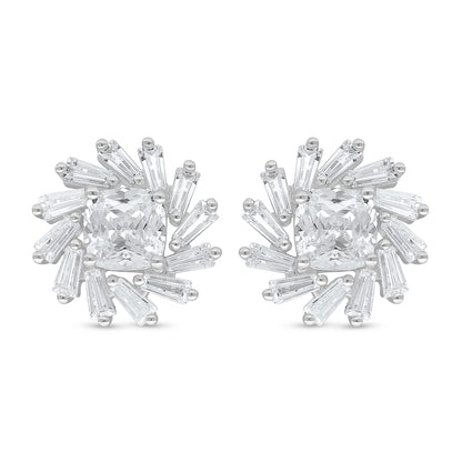 Sterling Silver 925 Earring Rhodium Plated Embedded With White Zircon