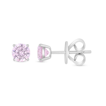 Sterling Silver 925 Earring Rhodium Plated Embedded With Pink Zircon