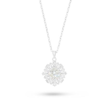 Sterling Silver 925 Necklace Rhodium Plated Embedded With Diamond Zircon And White Zircon