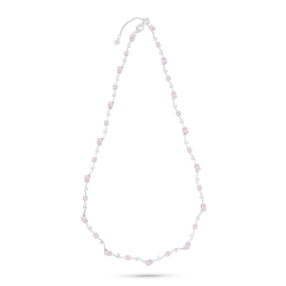 Sterling Silver 925 Necklace Rhodium Plated Embedded With Pink Zircon And White Zircon