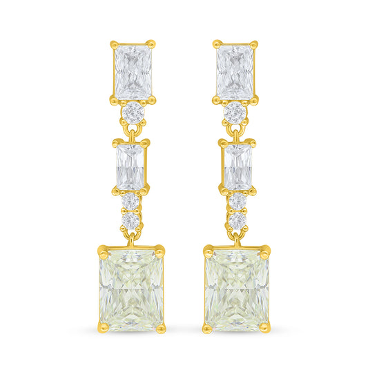 Sterling Silver 925 Earring Golden Plated Embedded With Yellow Diamond And White Zircon