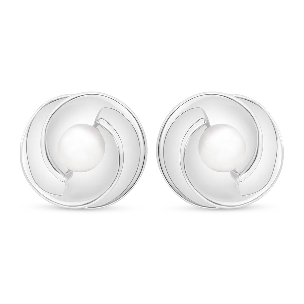 Sterling Silver 925 Earring Rhodium Plated Embedded With Natural White Pearl