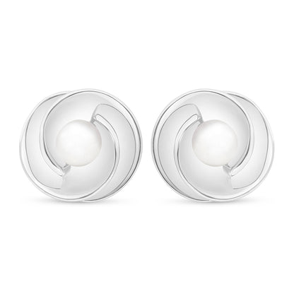 Sterling Silver 925 Earring Rhodium Plated Embedded With Natural White Pearl