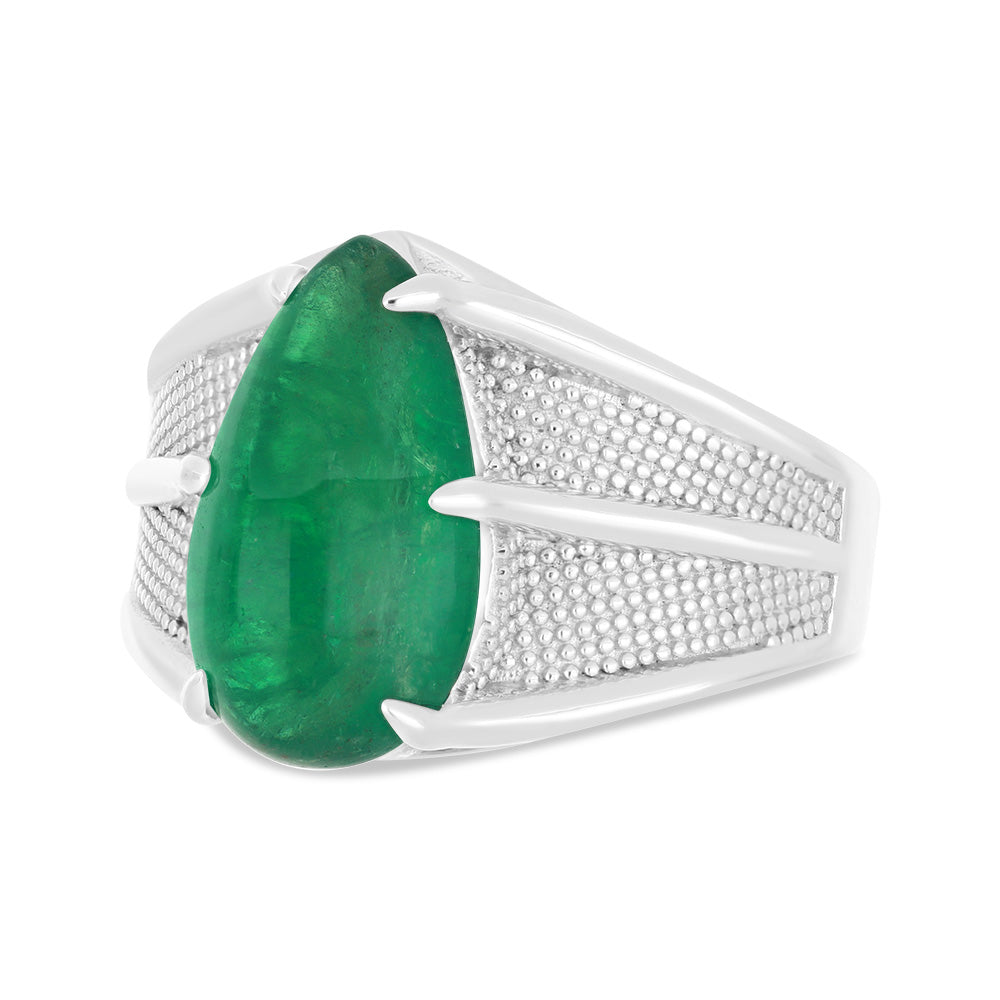 خاتم رجالي عيار 925 مطلي روديوم مرصع بحجر الزمرد الطبيعي