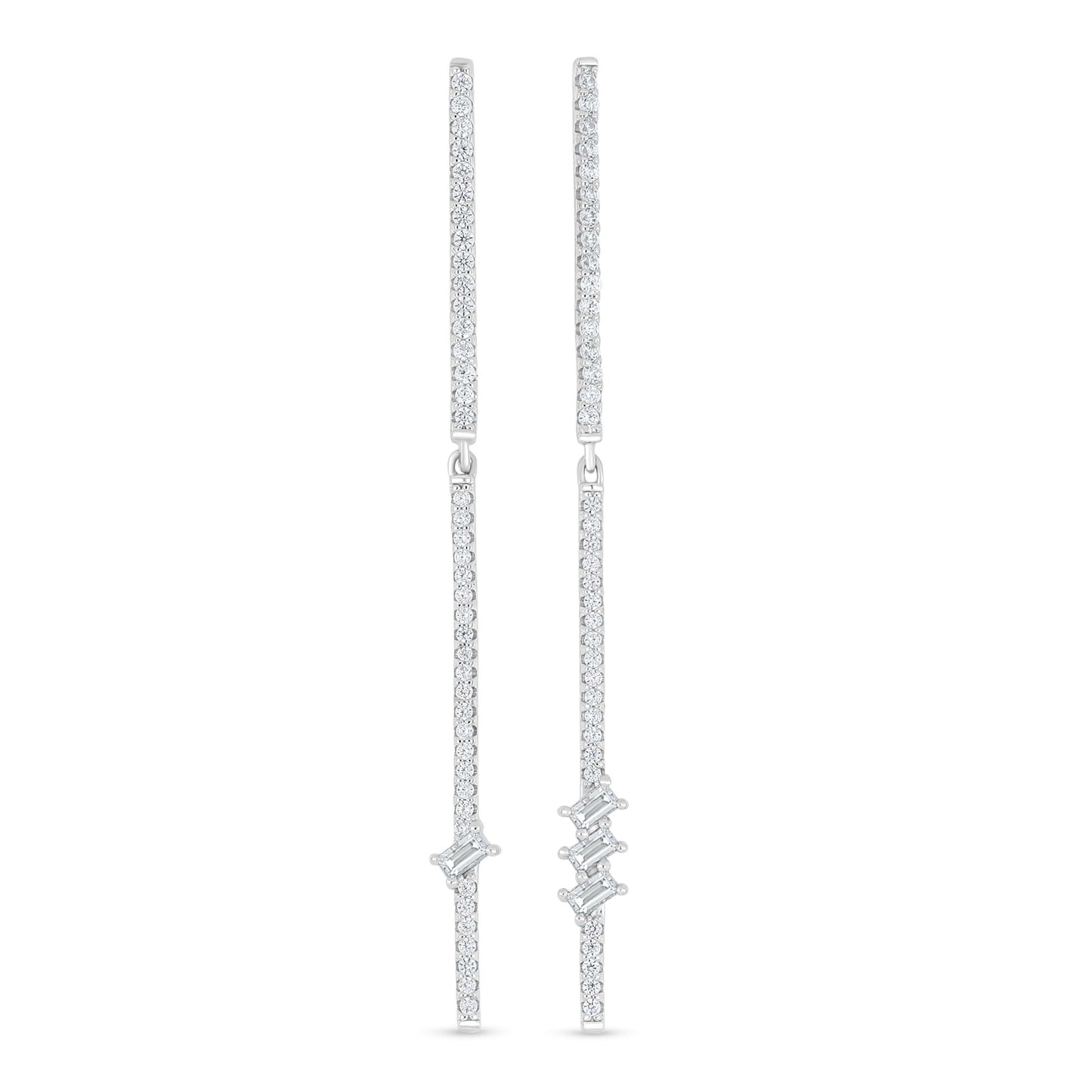 Sterling Silver 925 Earring Rhodium Plated Embedded With White Zircon