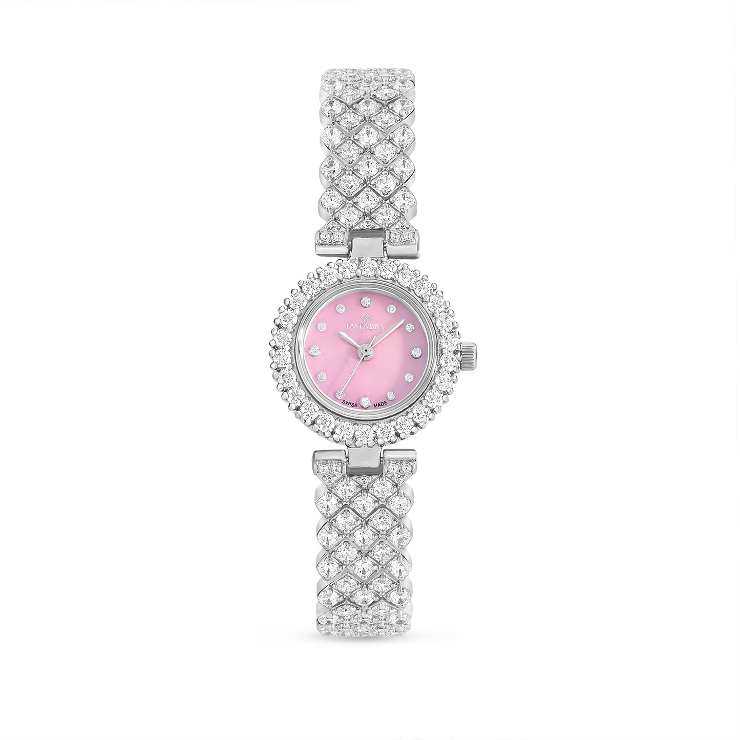 Stainless Steel 316L Watch Silver Color Embedded With White Zircon - PINK MOP DIAL