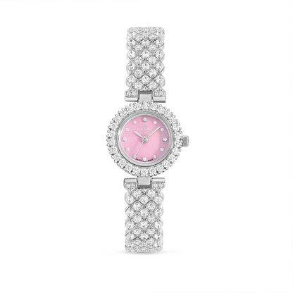 Stainless Steel 316L Watch Silver Color Embedded With White Zircon - PINK MOP DIAL