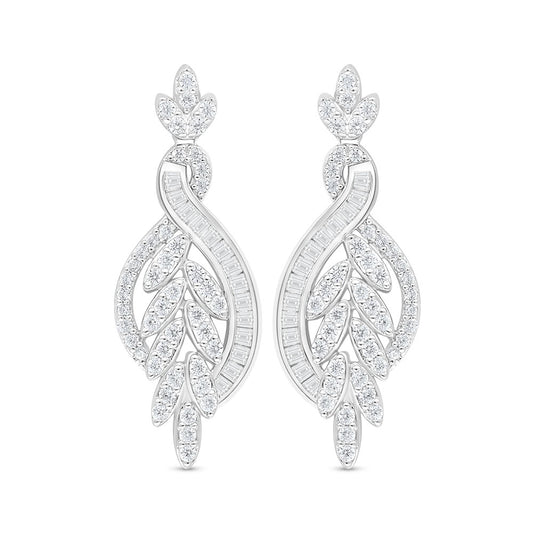 Sterling Silver 925 Earring Rhodium Plated Embedded With White Zircon