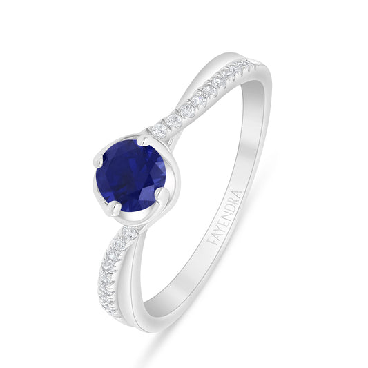 Sterling Silver 925 Ring Rhodium Plated Embedded With Sapphire Corundum And White Zircon