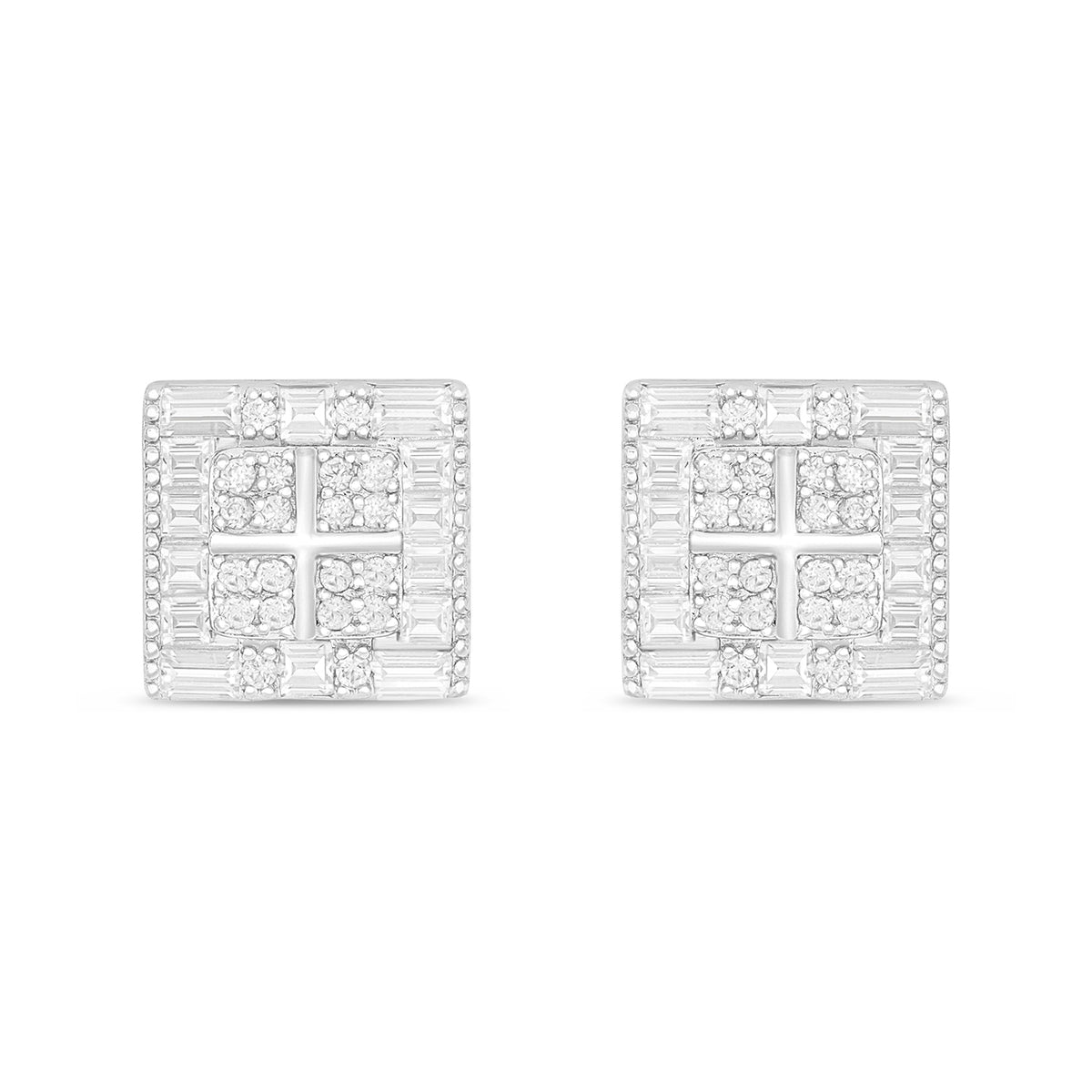 Sterling Silver 925 Earring Rhodium Plated Embedded With White Zircon