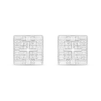 Sterling Silver 925 Earring Rhodium Plated Embedded With White Zircon