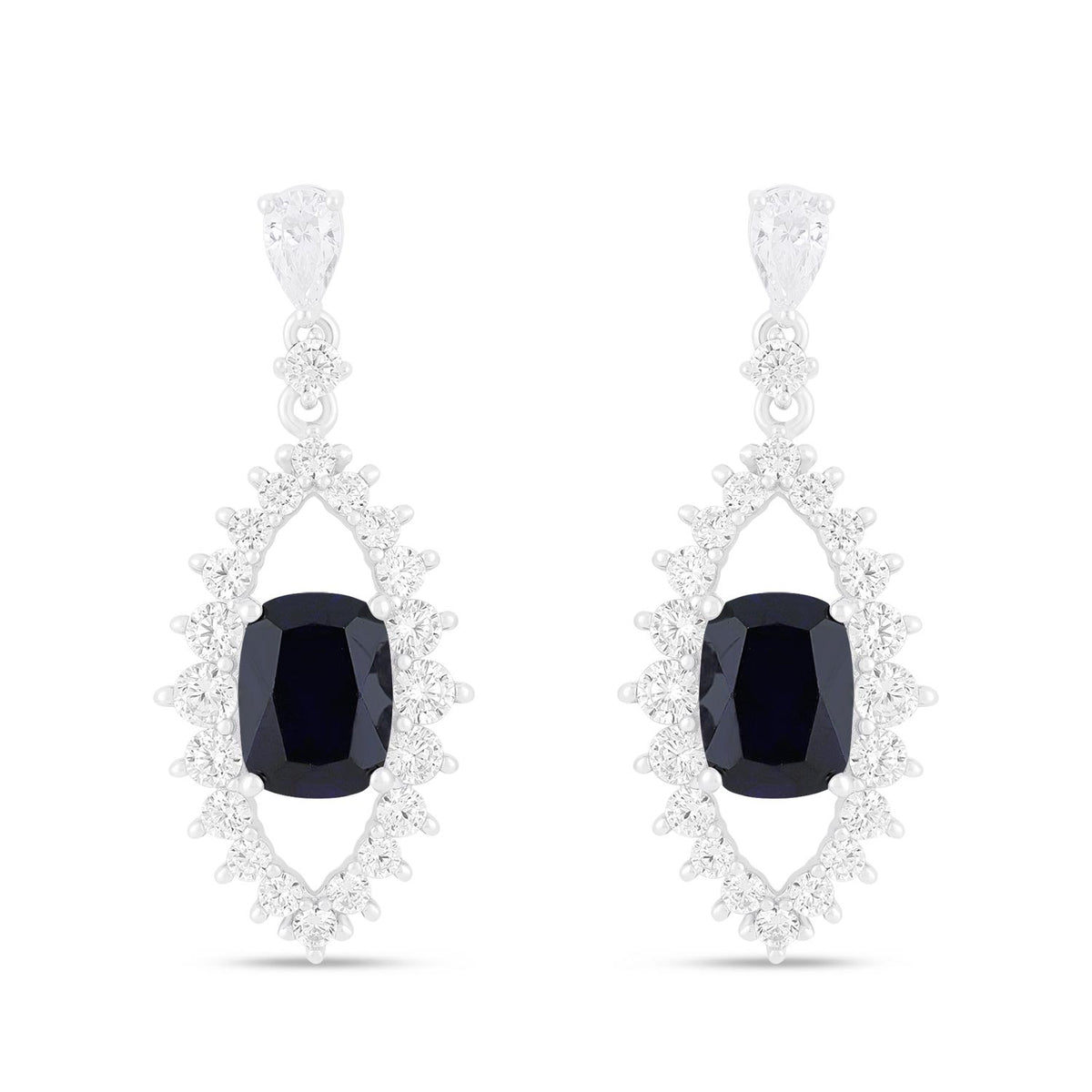 Sterling Silver 925 Earring Rhodium Plated Embedded With Sapphire Corundum And White Zircon