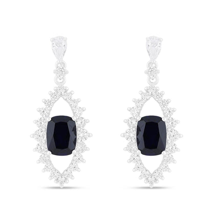Sterling Silver 925 Earring Rhodium Plated Embedded With Sapphire Corundum And White Zircon
