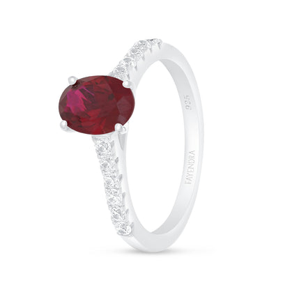 Sterling Silver 925 Ring Rhodium Plated Embedded With Ruby Zircon And White Zircon