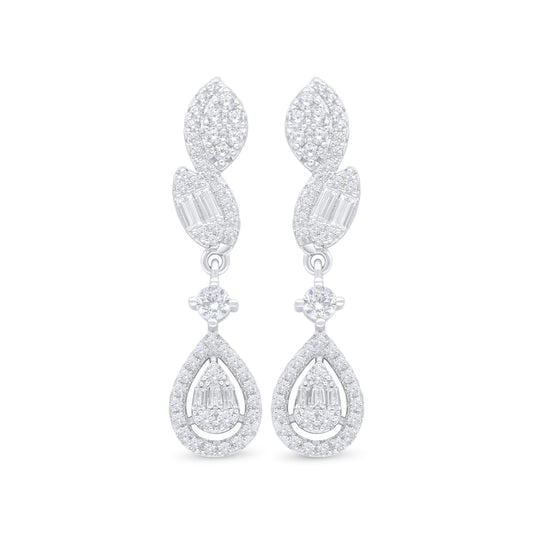 Sterling Silver 925 Earring Rhodium Plated Embedded With White Zircon